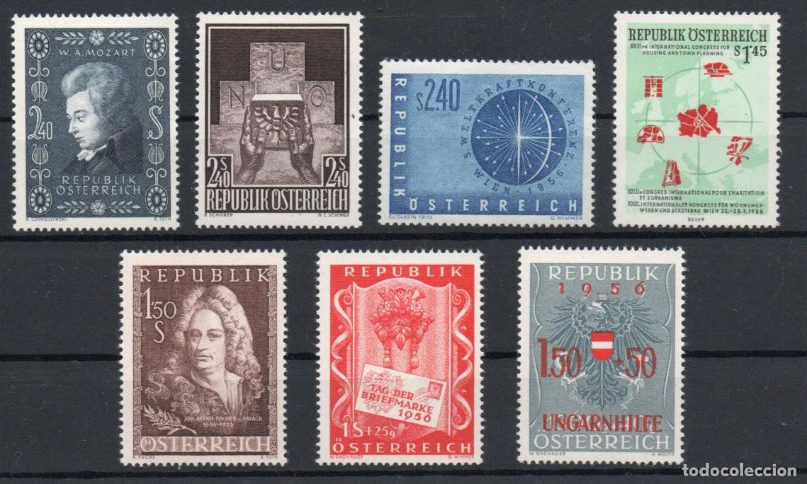 Sellos: AUSTRIA A&Ntilde;O 1956 COMPLETO YV 857/63*** PERSONAJES ESCUDOS MAPAS D&Iacute;A DEL SELLO