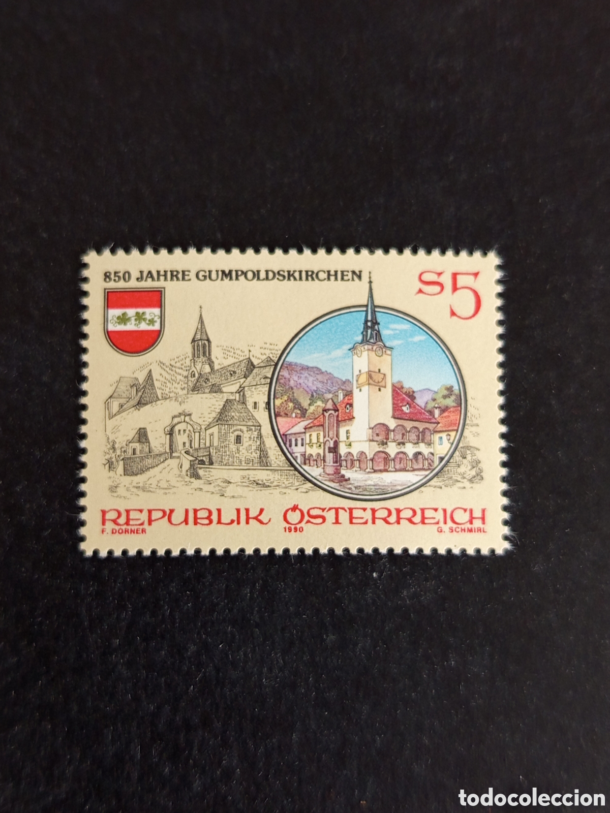 Sellos: AUSTRIA, 1990. Gumpoldskirchen. Vista y Escudo de Armas. Yvert 1826. Pedido m&iacute;nimo 3 &euro;. Ver fotos .