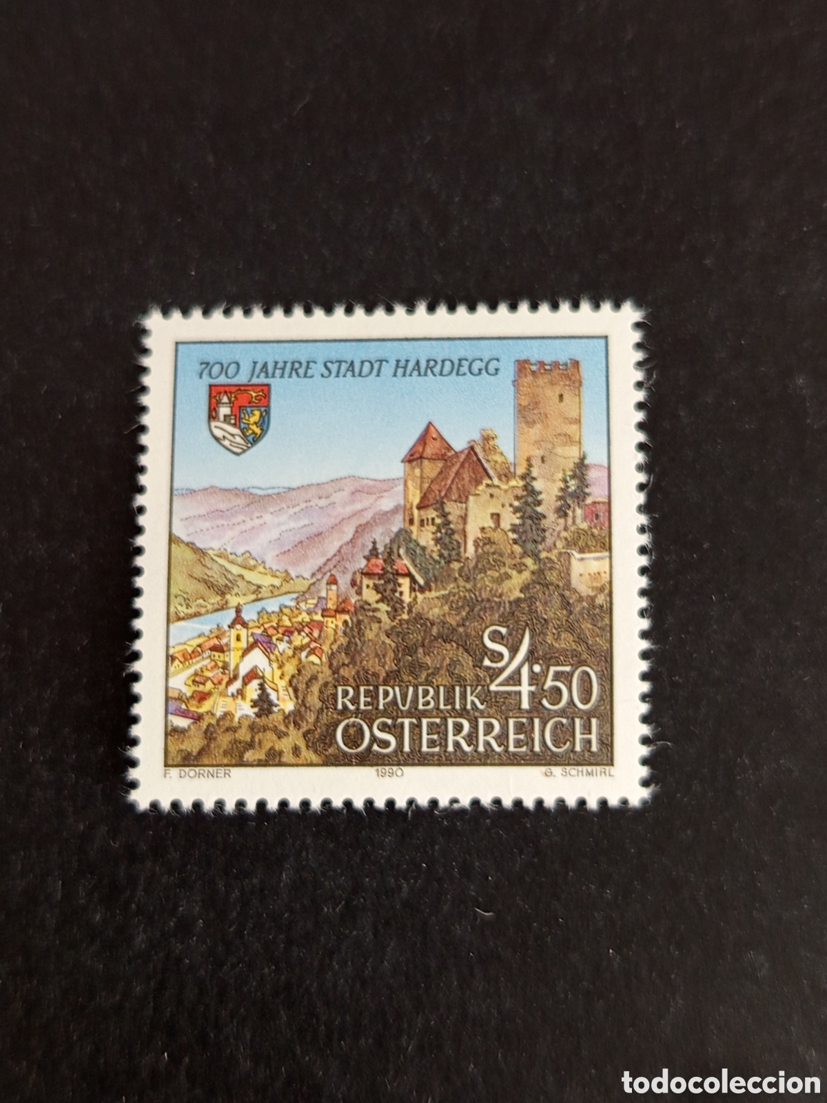 Sellos: AUSTRIA, 1990.Hardegg. Vista y Escudo de Armas. Yvert 1824. Pedido m&iacute;nimo 3 &euro;. Ver fotos .