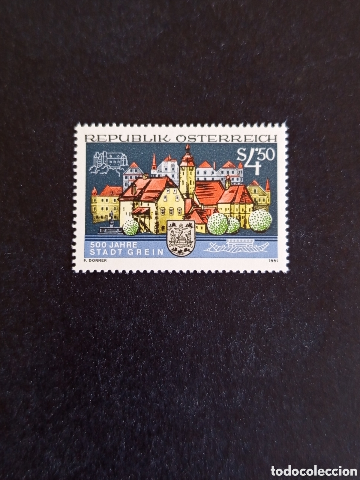 Sellos: AUSTRIA, 1991. Villa de Grein. Vista y Escudo de Armas. Yvert 1857. Pedido m&iacute;nimo 3 &euro;. Ver fotos .