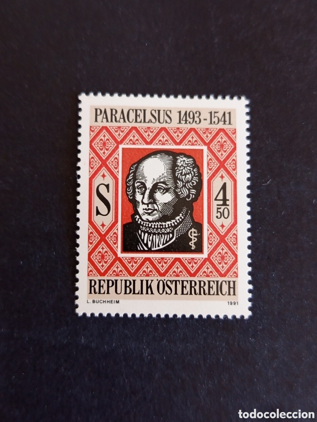 Sellos: AUSTRIA, 1991. Paracelso, m&eacute;dico, f&iacute;sico, savio. Yvert 1868. Pedido m&iacute;nimo 3 &euro;. Ver fotos .