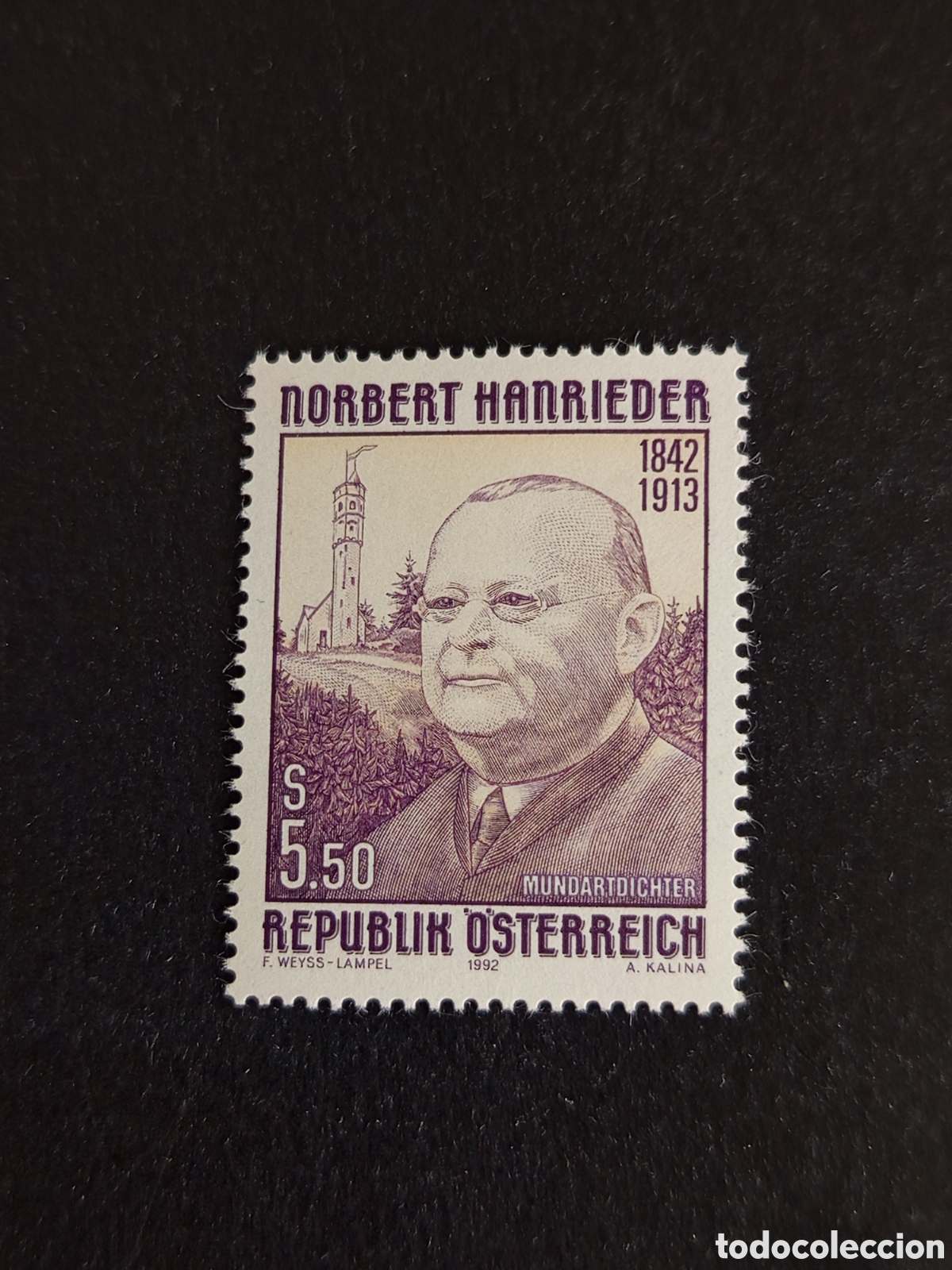 Sellos: AUSTRIA, 1992. Norbert Hanrieder, poeta. Yvert 1889. Pedido m&iacute;nimo 3 &euro;. Ver fotos . Sello en nuevo