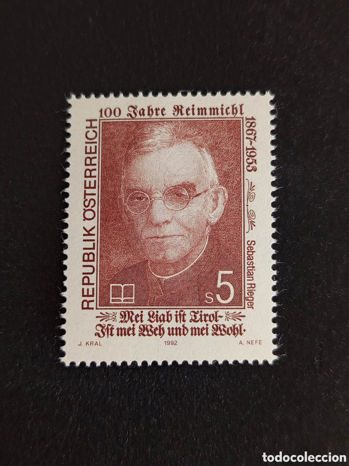 Sellos: AUSTRIA, 1992. Sebastian Rieger, poeta. Yvert 1897. Pedido m&iacute;nimo 3 &euro;. Ver fotos . Sello en nuevo
