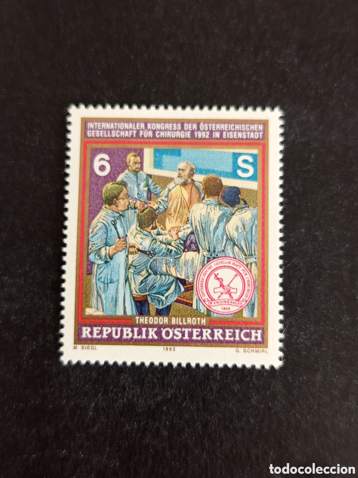 Sellos: AUSTRIA, 1992. Cirujanos. Cirug&iacute;a. Pintura. Yvert 1899. Pedido m&iacute;nimo 3 &euro;. Ver fotos .