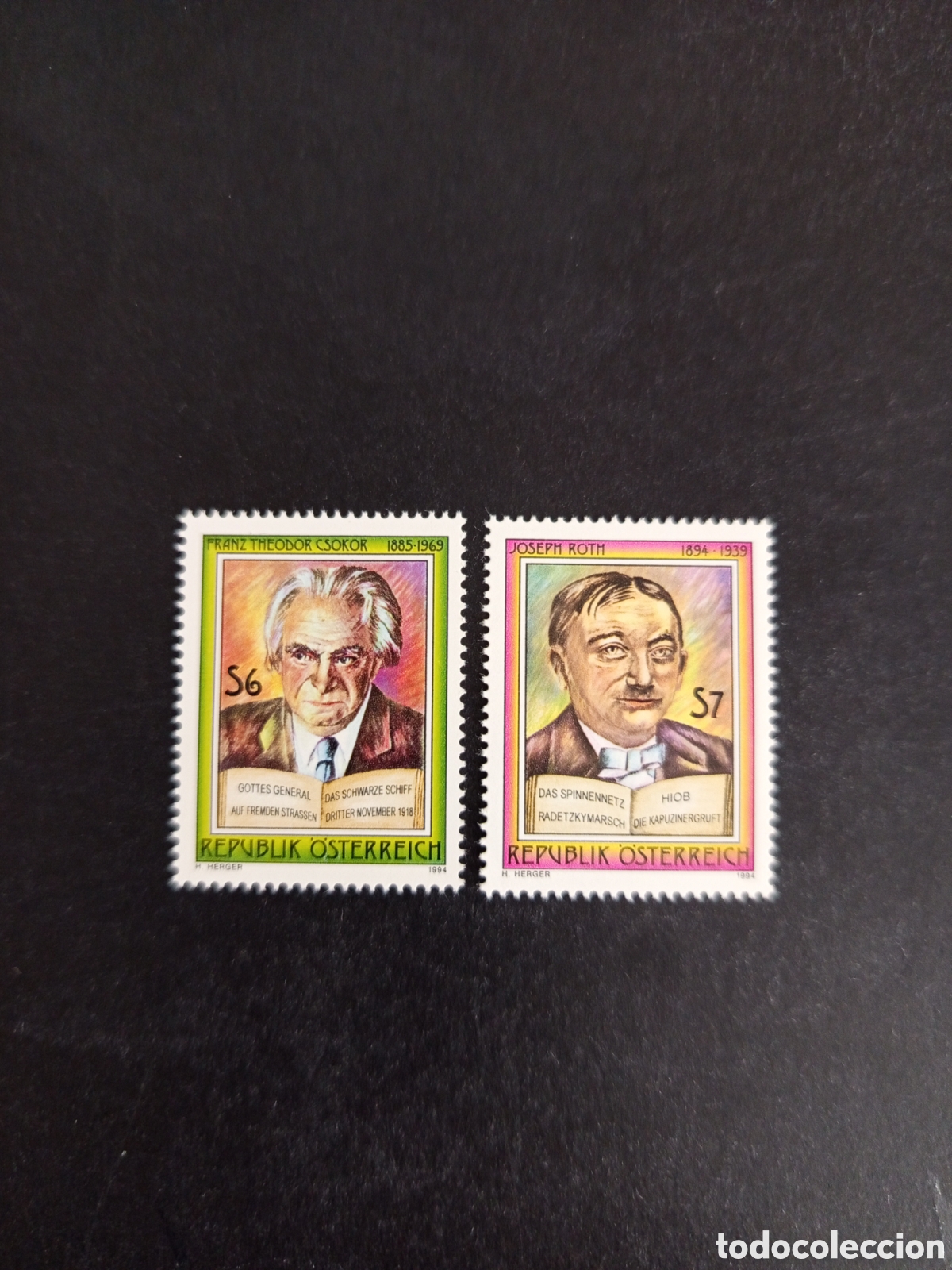 Sellos: AUSTRIA, 1994. Franz T. Csokor y Joseph Roth, escritores .Yvert 1965/6. Pedido m&iacute;nimo 3 &euro;. Ver foto
