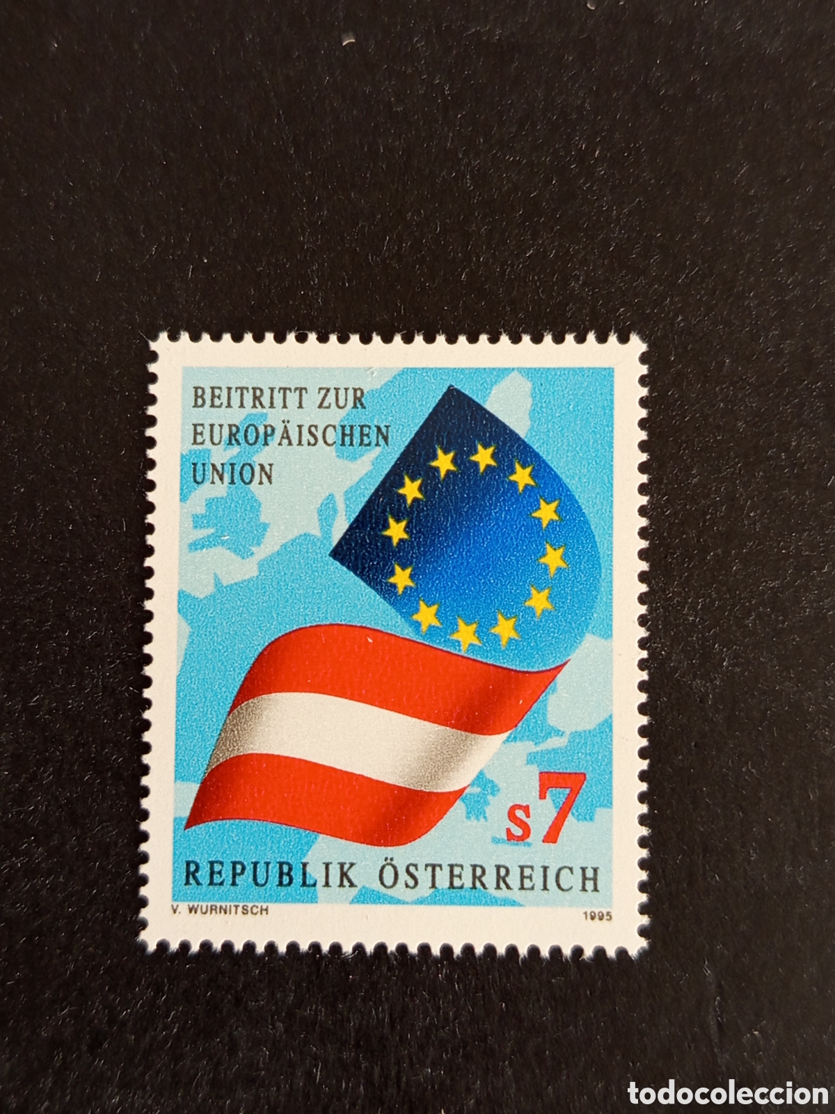 Sellos: AUSTRIA, 1994. Miembro de la Uni&oacute;n Europea. Banderas. Yvert 1974. . Pedido m&iacute;nimo 3 &euro;. Ver fotos .