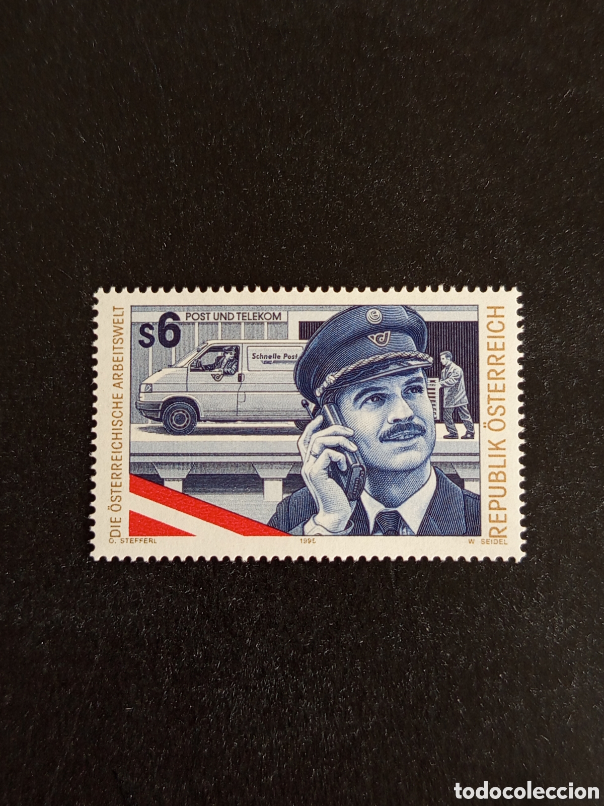 Sellos: AUSTRIA, 1995. El mundo del trabajo: Correos. Camioneta y bandera. Yvert 2004. Pedido m&iacute;nimo 3 &euro;.