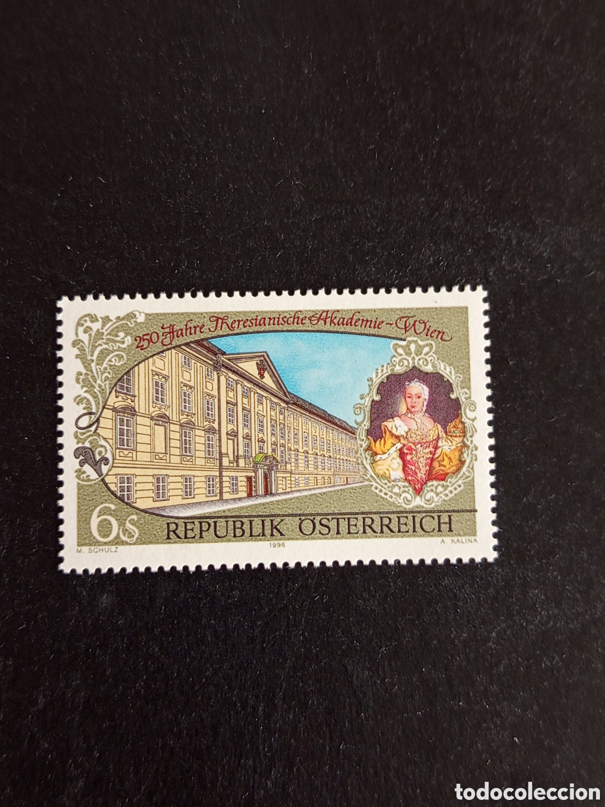 Sellos: AUSTRIA, 1996. Academia Emperatriz Mar&iacute;a Teresa. Edificio y retrato. Yvert 2007. Pedido m&iacute;nimo 3 &euro;.