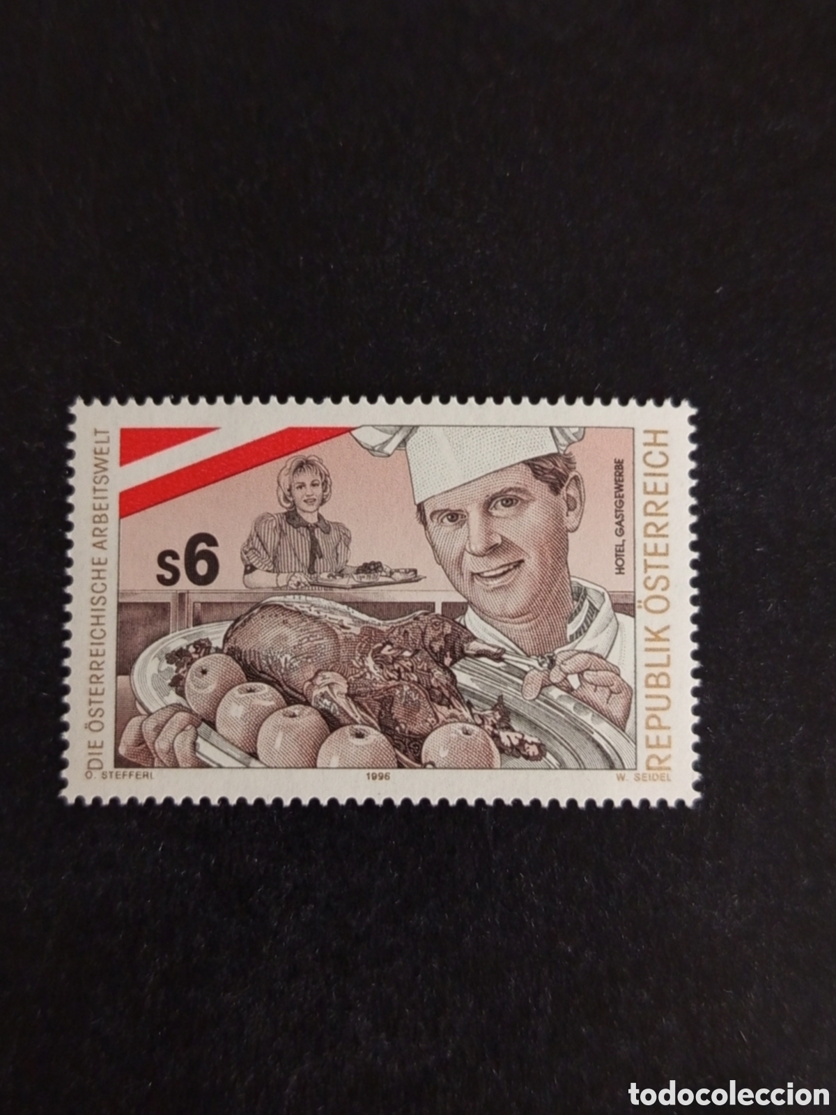 Sellos: AUSTRIA, 1996. El mundo del trabajo: cocinera, camarera y bandera. Yvert 2017. Pedido m&iacute;nimo 3 &euro;.