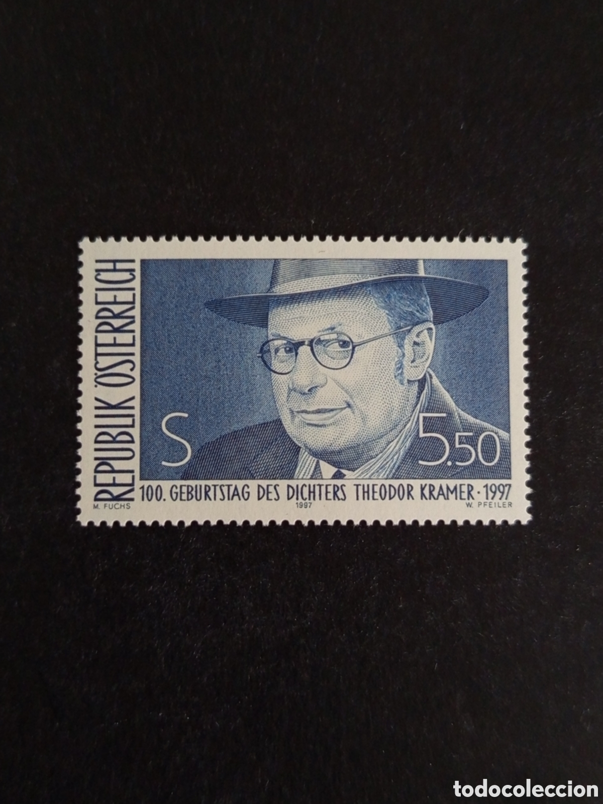 Sellos: AUSTRIA, 1997. Theodor Kramer, poeta. Yvert 2037. Pedido m&iacute;nimo 3 &euro;. Ver fotos. Sello sin circular.