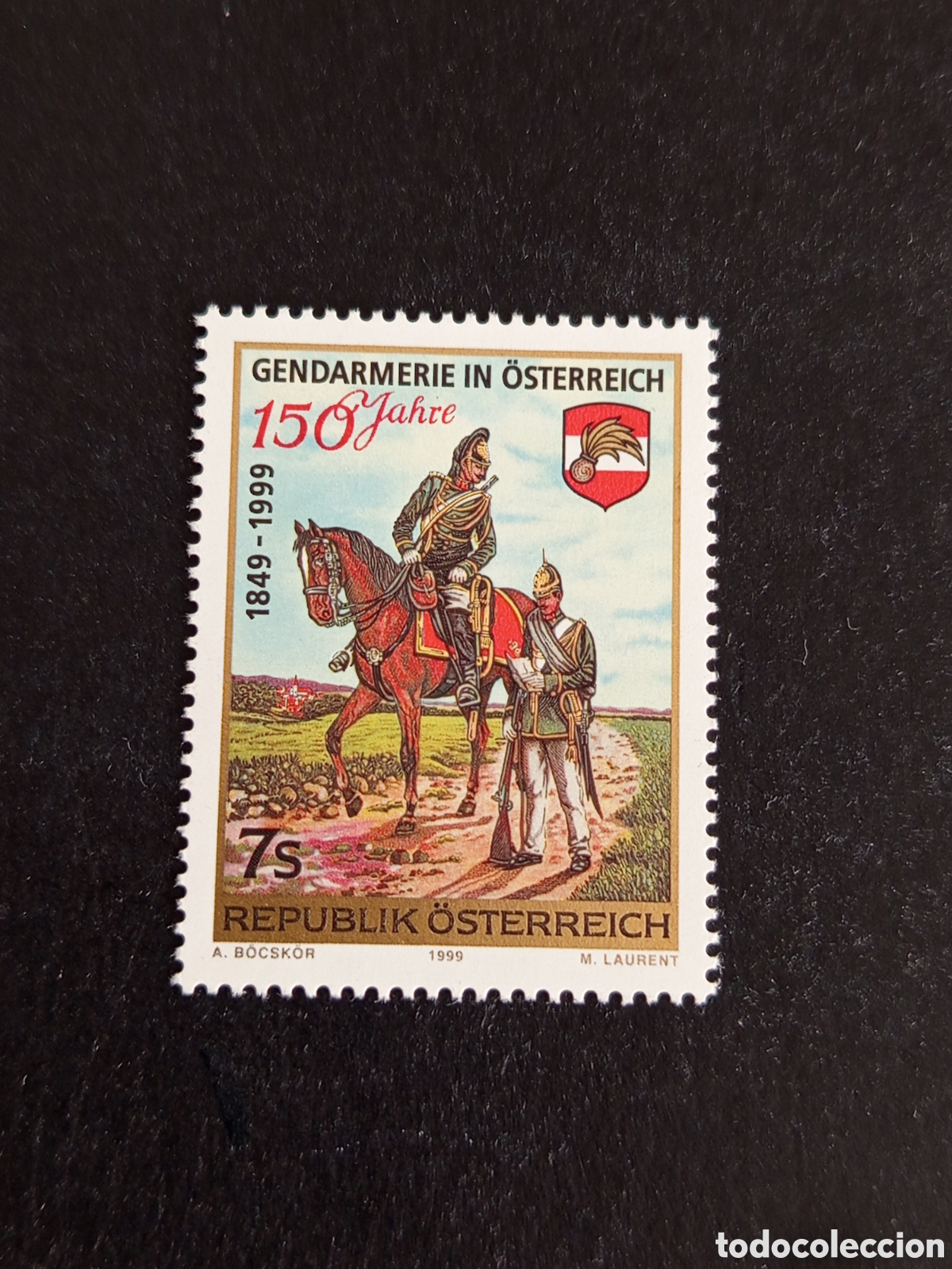 Sellos: AUSTRIA, 1999. Gendarmer&iacute;a Nacional. Militares . Caballo. Escudo. Pedido m&iacute;nimo 3 &euro;. Ver fotos .