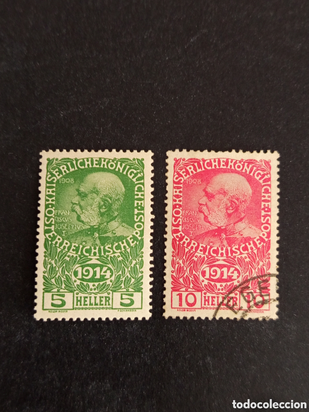Sellos: AUSTRIA, 1914. Emperador Francisco Jos&eacute;. Yvert 136/7. Pedido m&iacute;nimo 3 &euro;. Ver fotos. Serie completa