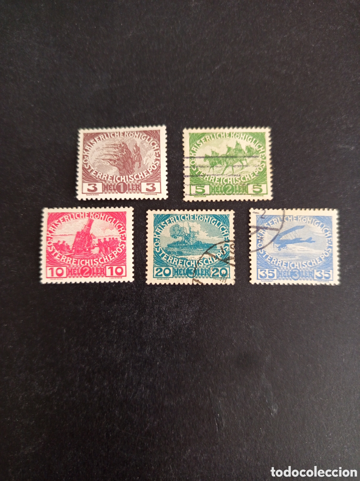 Sellos: AUSTRIA 1915. Escenas militares. Yvert 138/42. Pedido m&iacute;nimo 3 &euro;. Ver fotos. Serie completa
