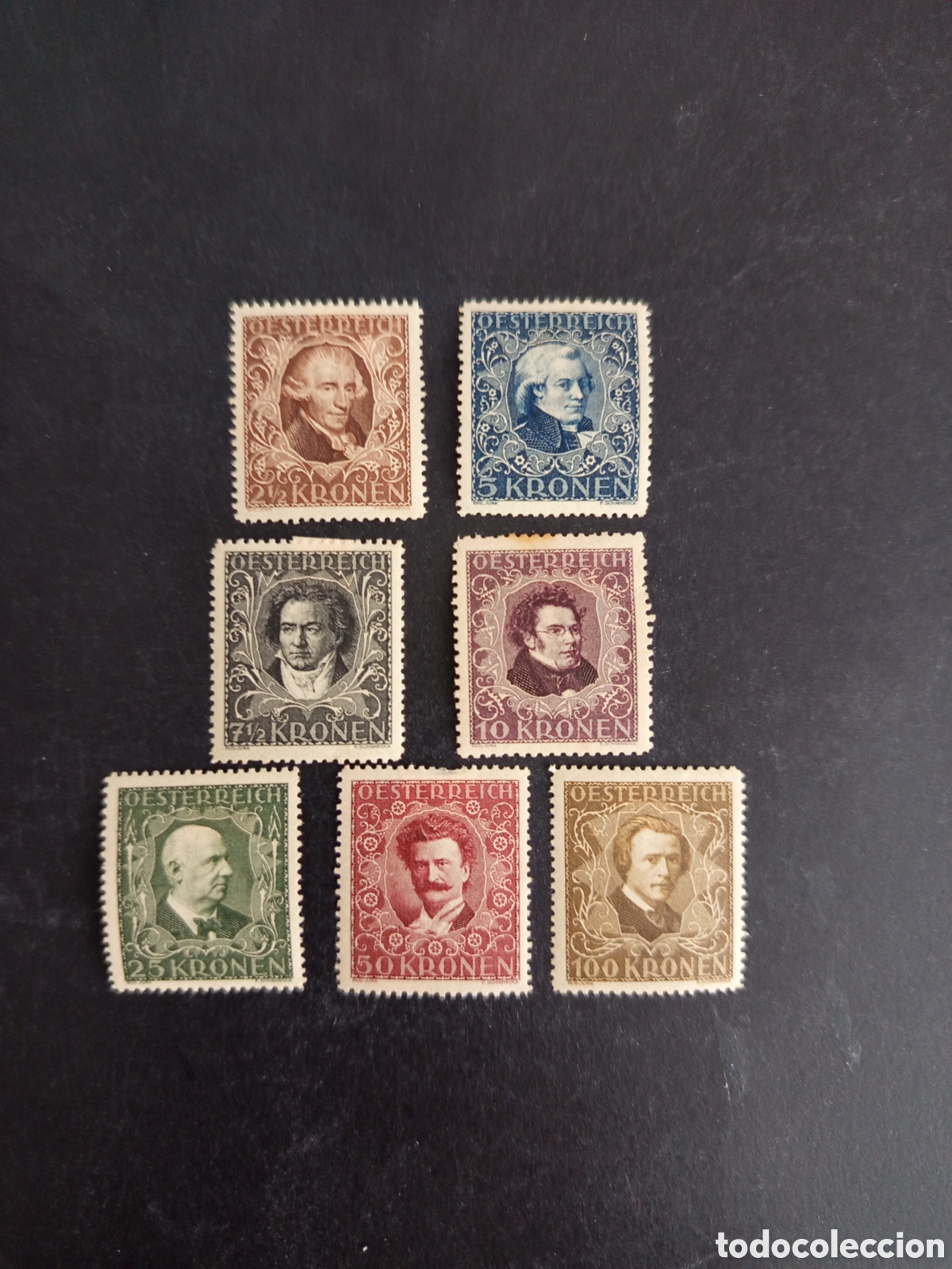 Sellos: AUSTRIA 1922. M&uacute;sicos. Compositores. Yvert 290/6. Pedido m&iacute;nimo 3 &euro;. Ver fotos. Serie completa