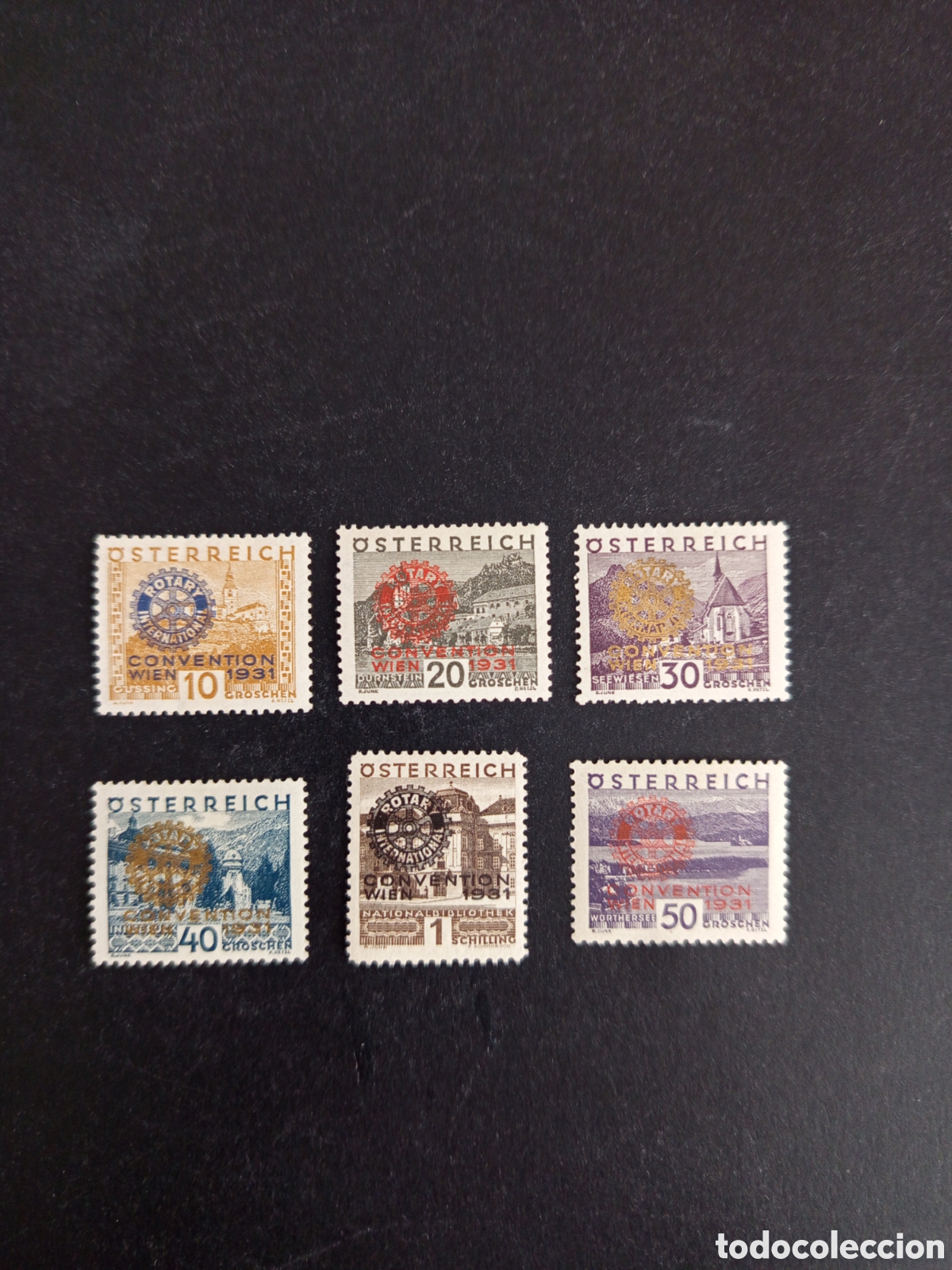 Sellos: AUSTRIA 1931. Congreso Rotary Internacional. Yvert 398A/F. Pedido m&iacute;nimo 3 &euro;. Ver fotos. Completa