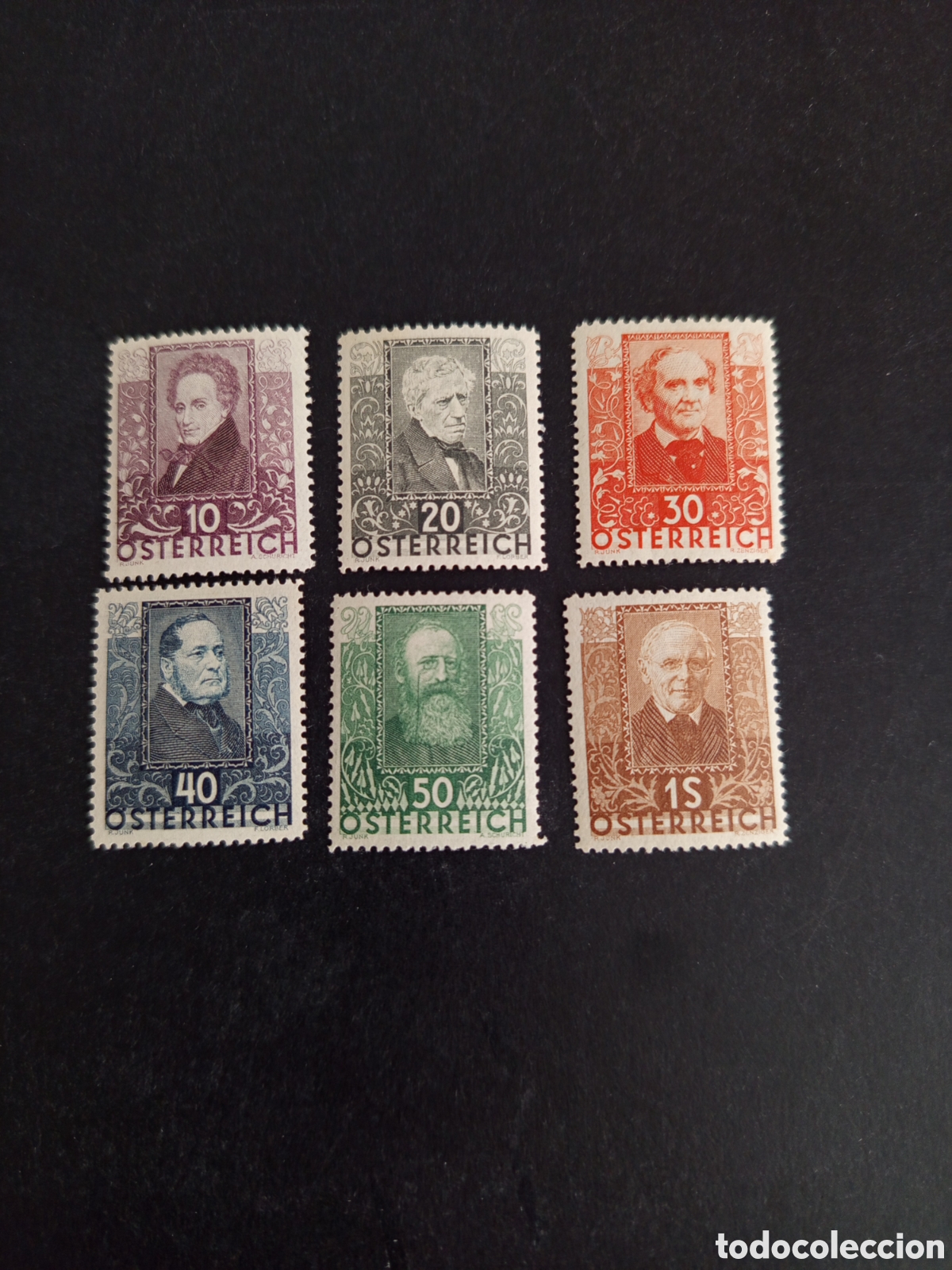 Sellos: AUSTRIA 1931. Poetas. Yvert 399/404. Pedido m&iacute;nimo 3 &euro;. Ver fotos. Serie completa.
