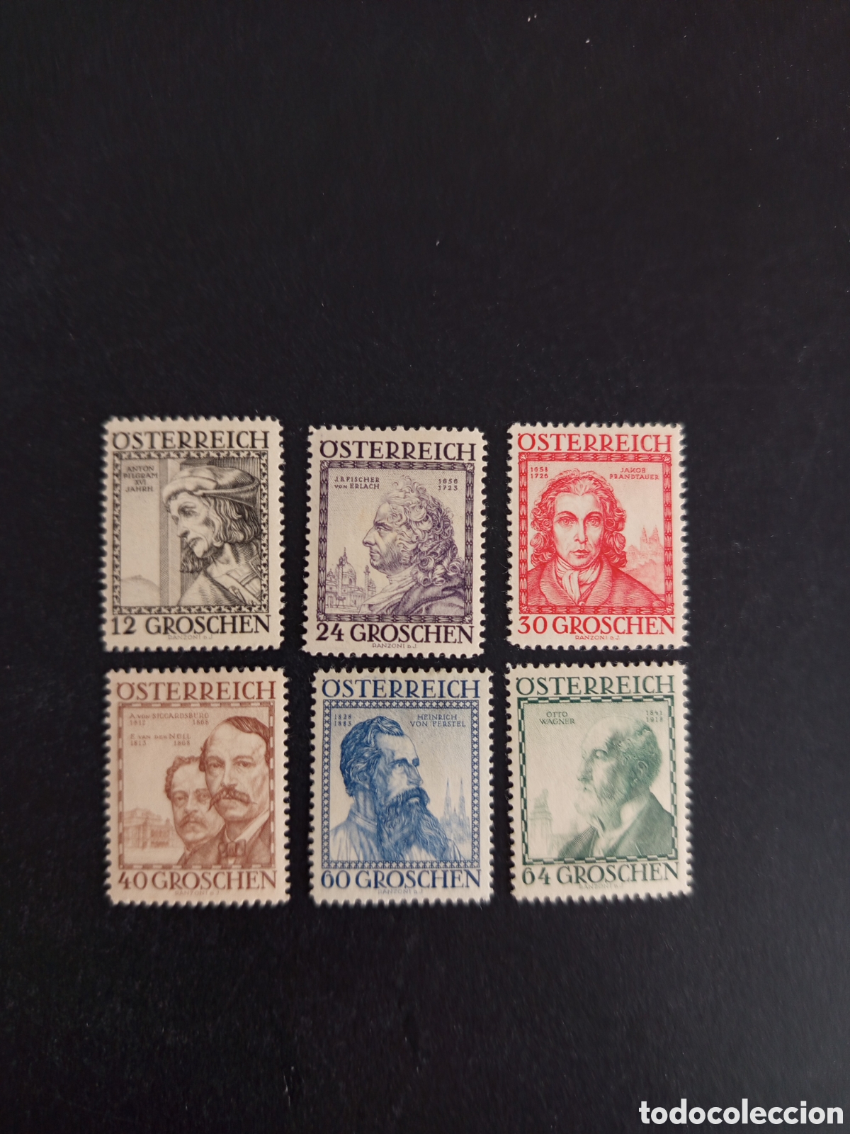 Sellos: AUSTRIA 1934. Arquitectos . Yvert 460A; 461/5. Pedido m&iacute;nimo 3 &euro;. Ver fotos. Serie completa.