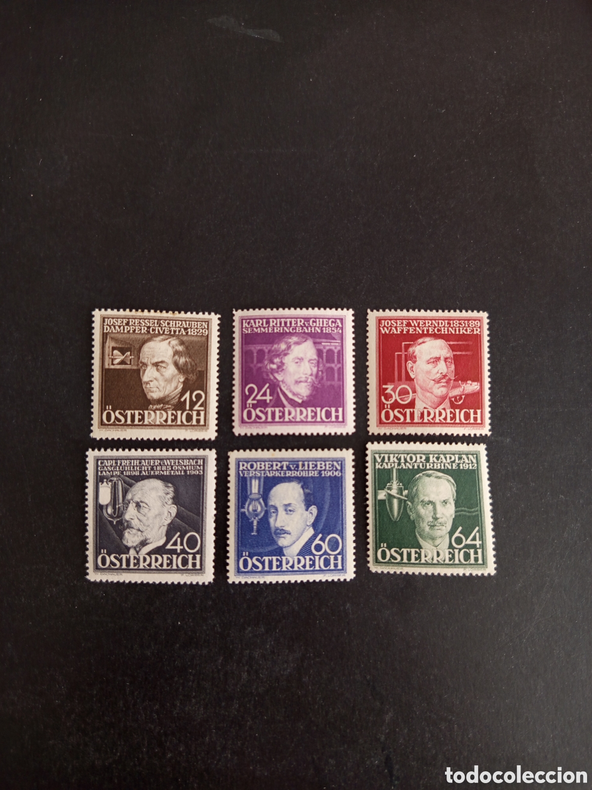 Sellos: AUSTRIA 1936. Inventores y t&eacute;cnicos. Yvert 489/94. Pedido m&iacute;nimo 3 &euro;. Ver fotos. Serie completa .