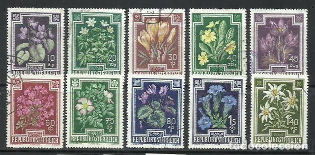 Sellos: 456-AUSTRIA SERIE COMPLETA 1948 N&ordm; 722/731 FLORES FLORA NATURALEZA 10,00&euro;