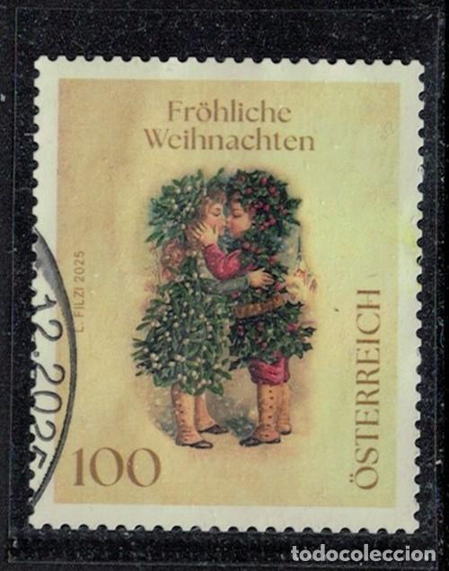 Sellos: Austria 2025 Oblit&eacute;r&eacute; Used Fr&ouml;hliche Weihnachten Joyeux No&euml;l Enfants s&rsquo;embrassant Y&T AT 3815 SU