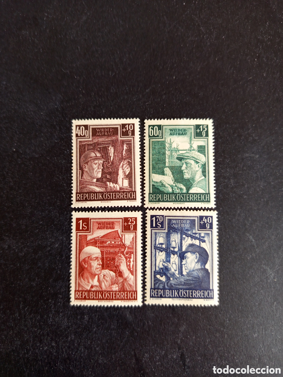 Sellos: AUSTRIA, 1951. PRO RECONSTRUCCI&Oacute;N. OBREROS. YVERT 794/7. PEDIDO M&Iacute;NIMO 3 &euro;. VER FOTOS .