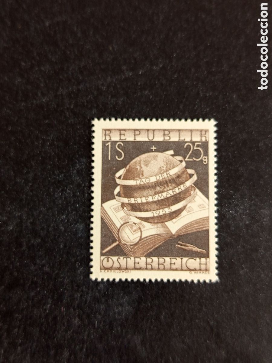 Sellos: AUSTRIA, 1953. DIA DEL SELLO. ALBUM. LUPA. MUNDO. YVERT 828. PEDIDO M&Iacute;NIMO 3 &euro;. VER FOTOS .