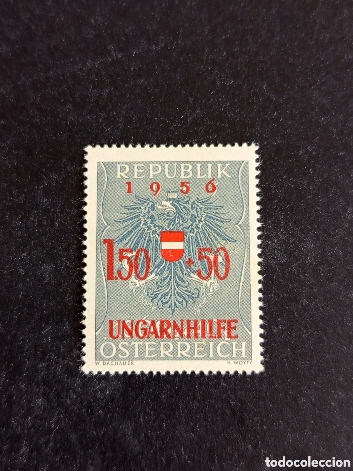 Sellos: AUSTRIA, 1956. PRO REFUGIADOS H&Uacute;NGAROS. SOBRECARGA EN ROJO. YVERT 863. PEDIDO M&Iacute;NIMO 3 &euro;. VER FOTOS