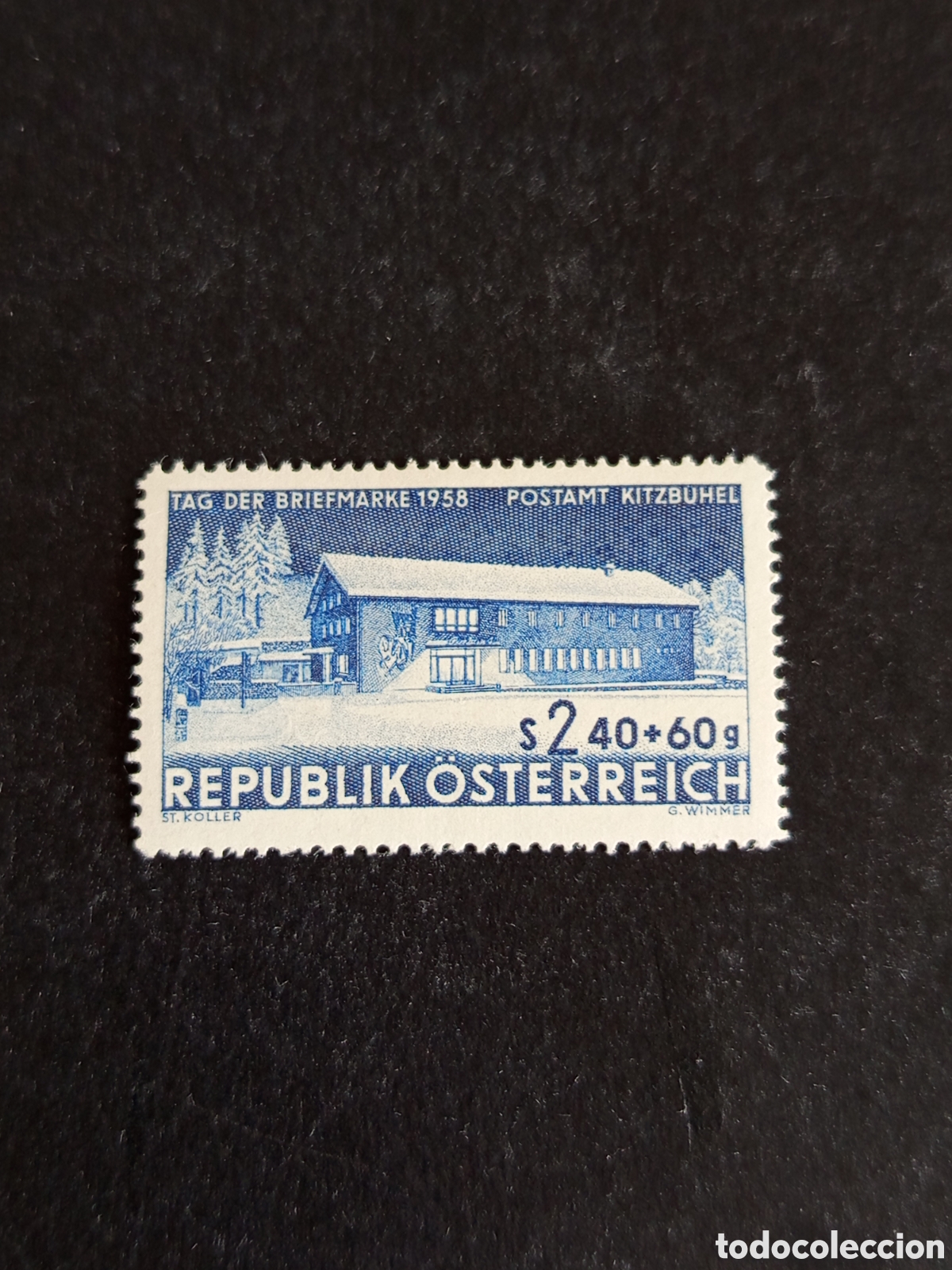 Sellos: AUSTRIA, 1958. DIA DEL SELLO.OFICINA POSTAL EN KITZB&Uuml;HEL. YVERT 881. PEDIDO M&Iacute;NIMO 3 &euro;. VER FOTOS .