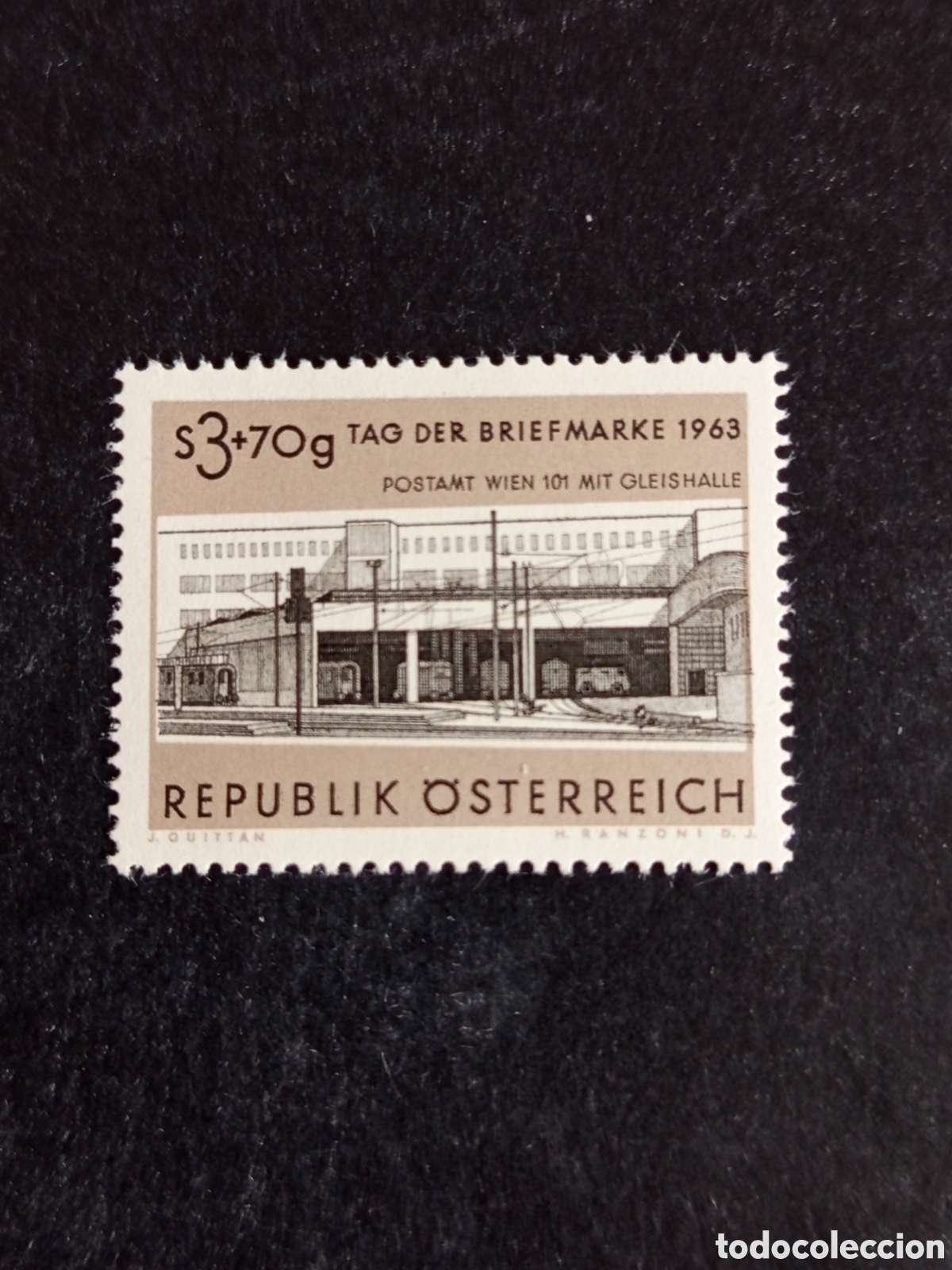 Sellos: AUSTRIA, 1963. DIA DEL SELLO. OFICINA POSTAL DE FERROCARRIL DE VIENA. YVERT 982. PEDIDO M&Iacute;NIMO 3 &euro;.