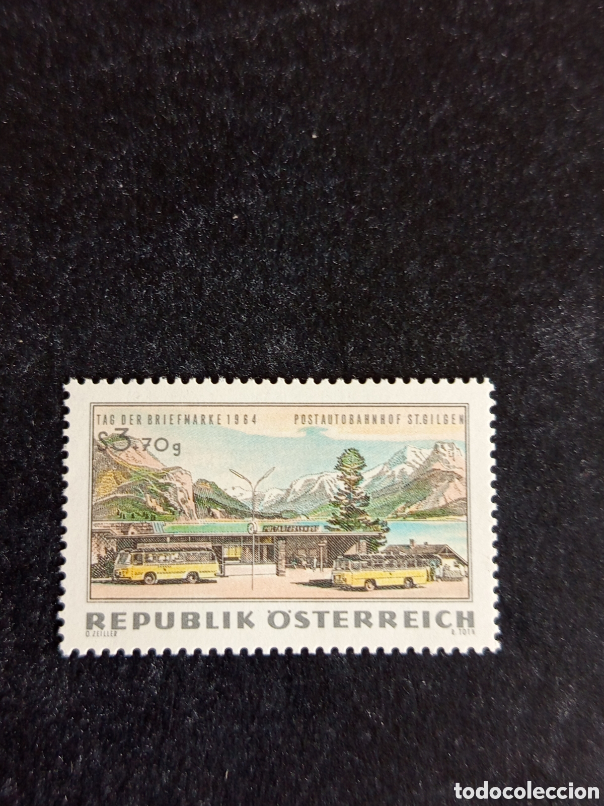 Sellos: AUSTRIA, 1964. DIA DEL SELLO. ESTACI&Oacute;N DE AUTOBUSES POSTALES SAINT GILGEN.YV1013. PEDIDO M&Iacute;NIMO 3 &euro;