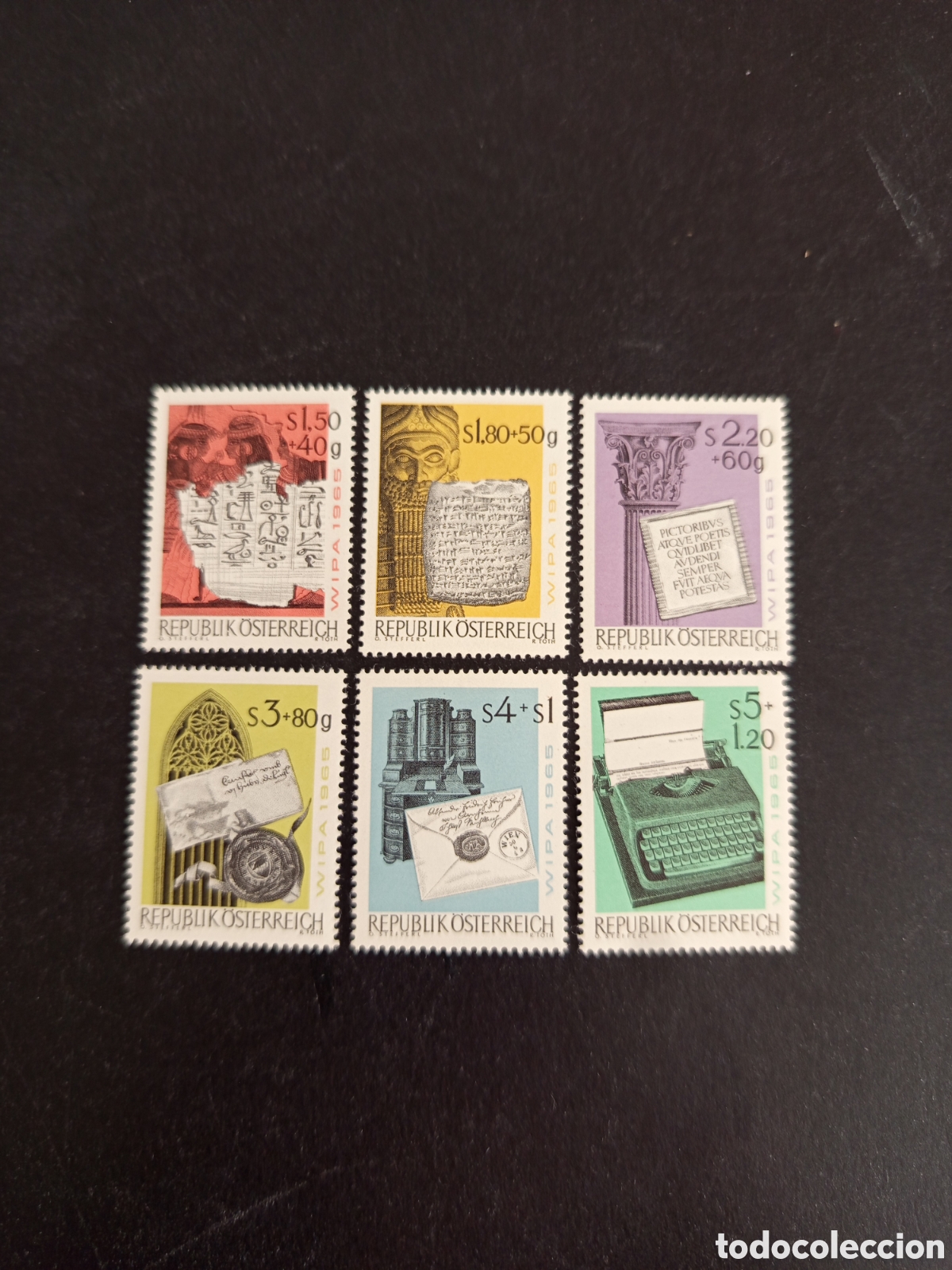 Sellos: AUSTRIA, 1965. WIPA. EVOLUCI&Oacute;N DE LA ESCRITURA. YVERT 1020/5. PEDIDO M&Iacute;NIMO 3 &euro;. VER FOTOS .