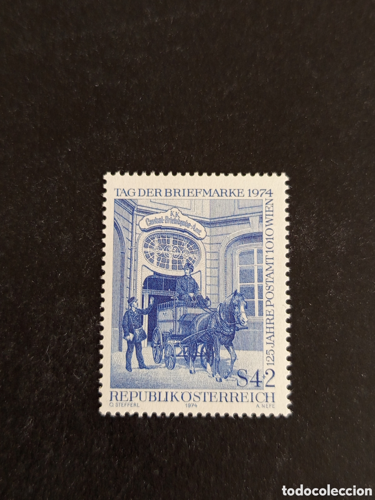 Sellos: AUSTRIA, 1974. D&Iacute;A DEL SELLO. OFICINA CENTRAL. CARRO POSTAL. CABALLO. YVERT 1302 PEDIDO M&Iacute;NIMO 3 &euro;.