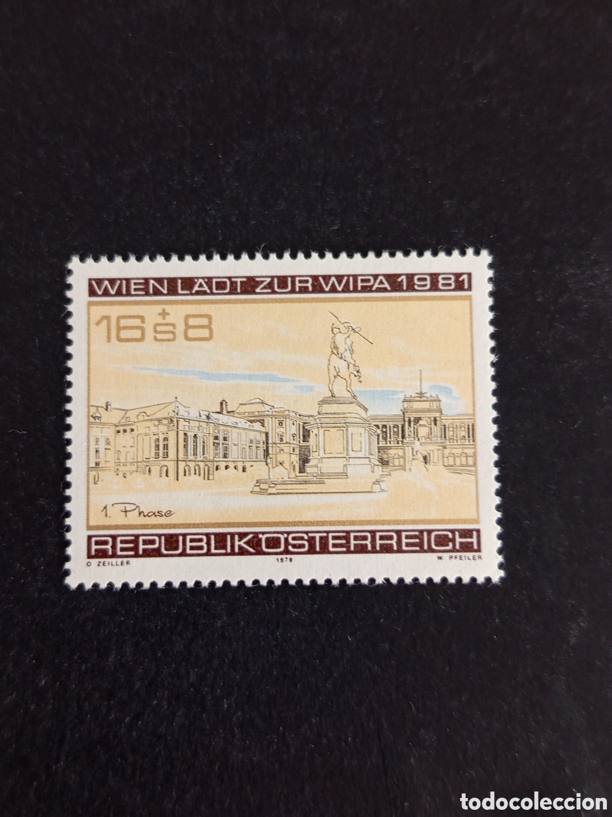 Sellos: AUSTRIA, 1979. WIPA. MONUMENTO. PLAZA LOS HEROES. 1A FASE IMPRESI&Oacute;N SELLO. YVERT 1459.
