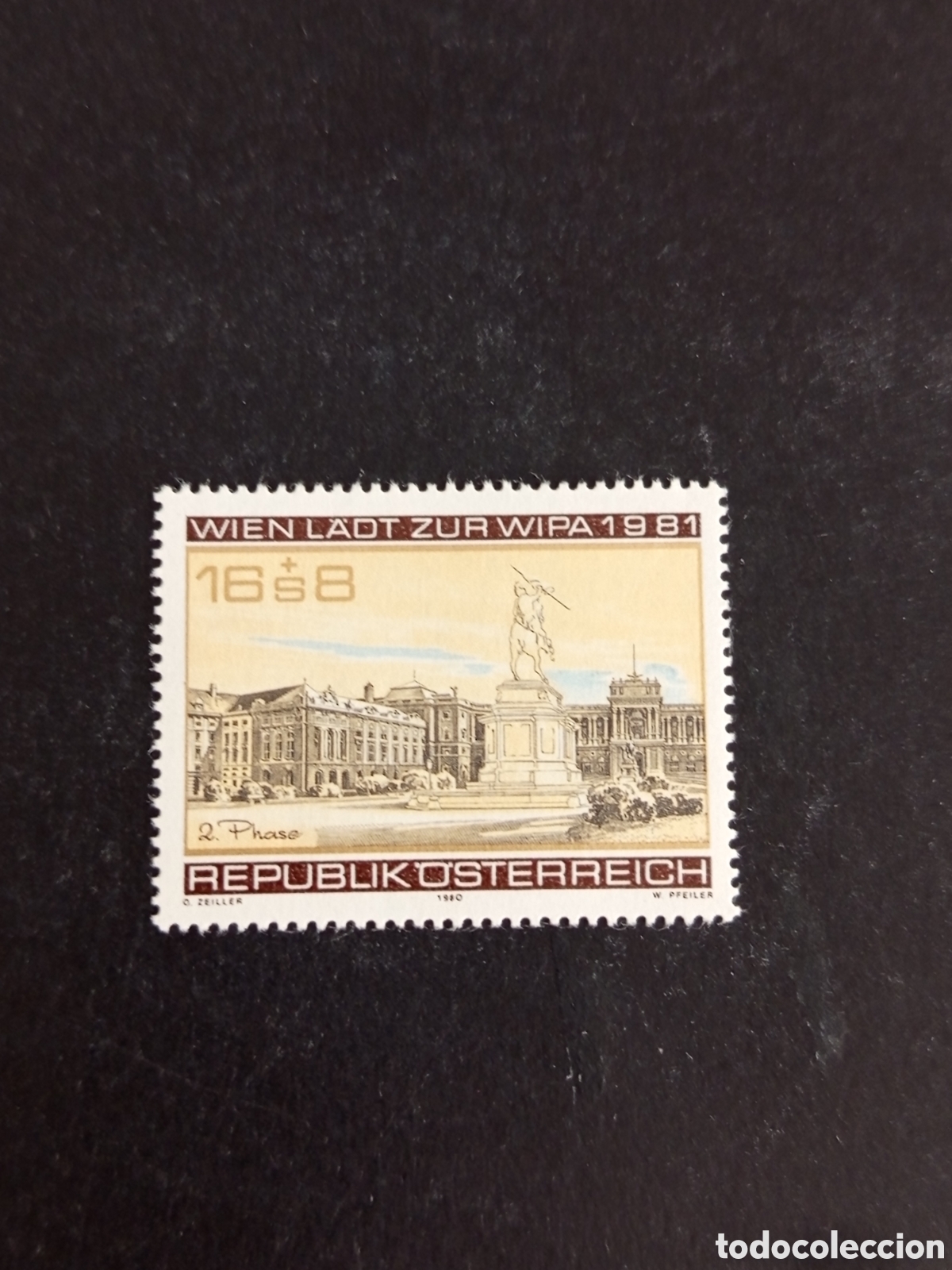 Sellos: AUSTRIA, 1980. WIPA. MONUMENTO. PLAZA LOS HEROES. 2A FASE IMPRESI&Oacute;N SELLO. YVERT 1492.