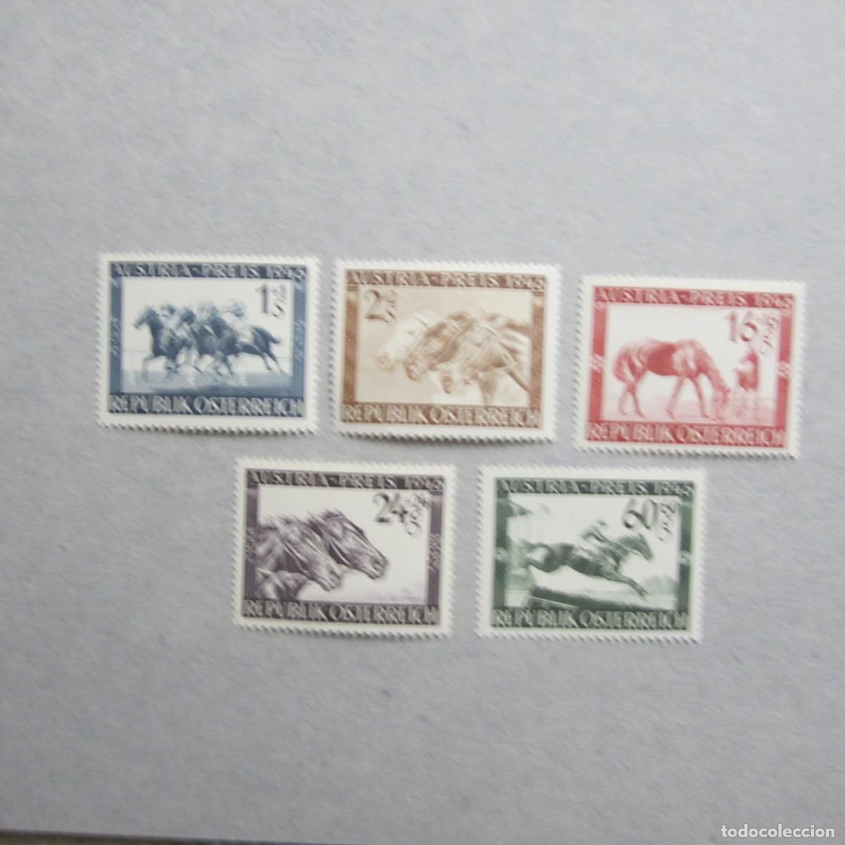 Sellos: AUSTRIA 1946. Deporte : H&iacute;pica. Caballos. Yvert 648/52**