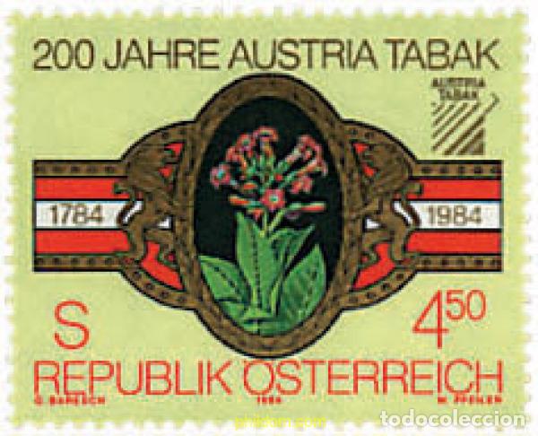 Sellos: 80729 MNH AUSTRIA 1984 CENTENARIO DE LA COMPA&Ntilde;IA DE TABACO &rdquo;AUSTRIA TABAK&rdquo;