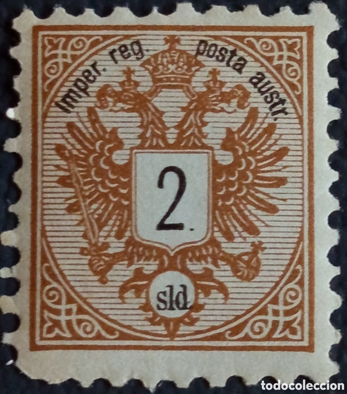 Sellos: Austria Levante 1863 2 Soldi marr&oacute;n &aacute;guila bic&eacute;fala MNH Scott 15 Michel V14