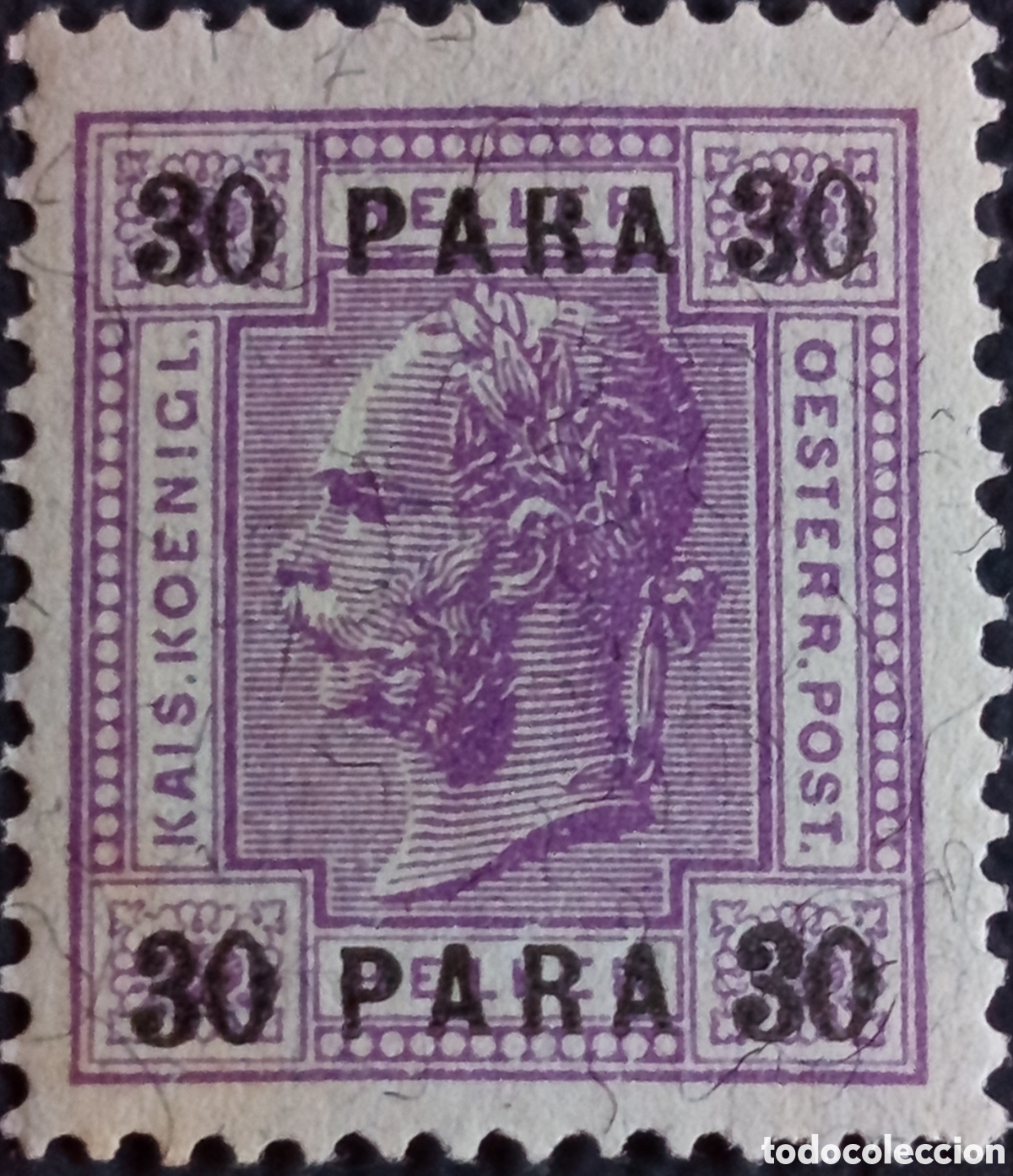 Sellos: Austria Levante 1890 Franz Josef 30 Para Sobreimpresi&oacute;n Violeta MNH Michel LEV24