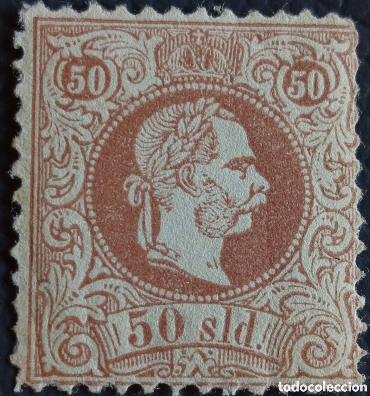 Sellos: Austria Levante 1867 Franz Josef 50 Soldi Marr&oacute;n Impresi&oacute;n Gruesa MNH Michel LEV6