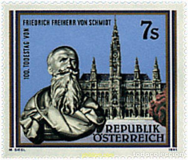 Timbres: 121068 MNH AUSTRIA 1991 CENTENARIO DE LA MUERTE DE FRIEDRICH FREIHERR VON SCHMIDT