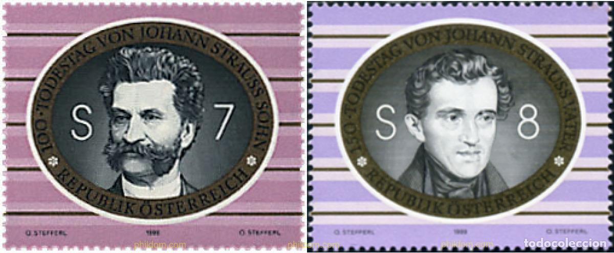 Sellos: 50216 MNH AUSTRIA 1999 150 ANIVERSARIO DE LA MUERTE DEL COMPOSITOR JOHANN STRAUSS, PADRE Y CENTENAR