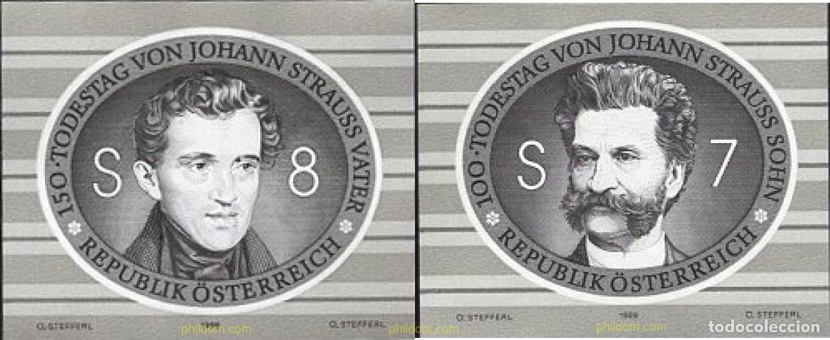 Sellos: 668250 MNH AUSTRIA 1999 150 ANIVERSARIO DE LA MUERTE DEL COMPOSITOR JOHANN STRAUSS, PADRE Y CENTENA