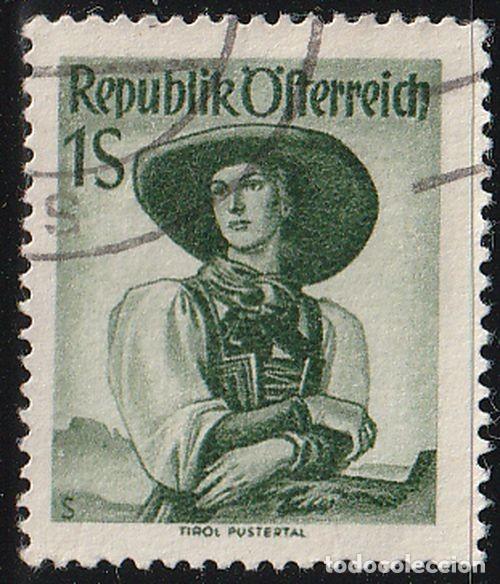 Sellos: Austria 1948/51 Scott 539 Sello &ordm; Trajes Regionales Tyrol Pustertal Michel 912 Yvert 801 Stamp