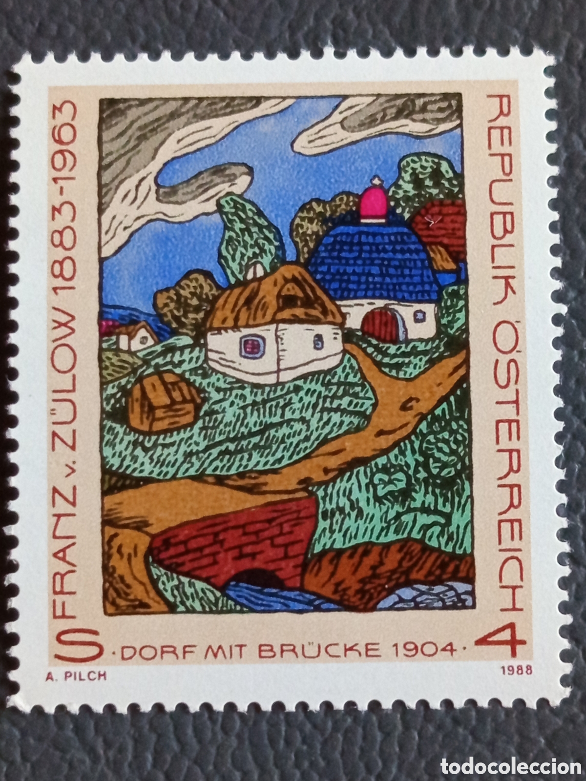 Sellos: Sello Austria 1988 Pintura Franz von Zulow Dorf mit Brucke 4S Cat#1927 MNH