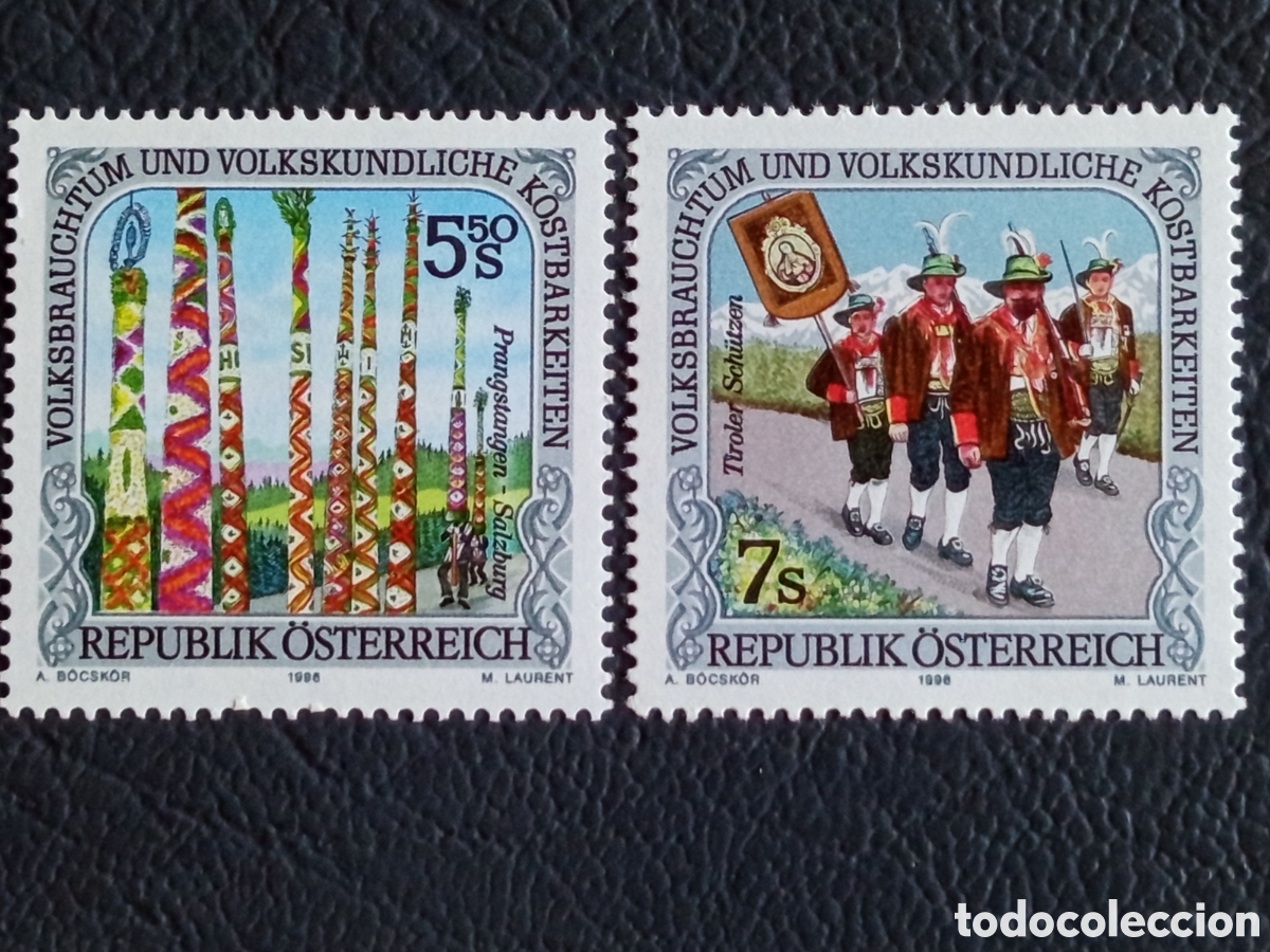 Sellos: Pareja Austria 1996 Tradiciones Populares Prangstangen y Sch&uuml;tzen Mi#2191-2192 MNH