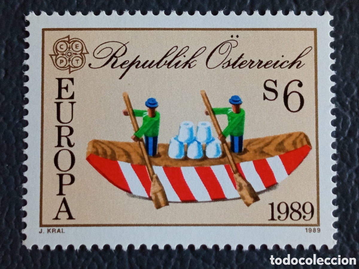 Sellos: Sello Austria 1989 Europa CEPT Juguete Tradicional Barca Madera 6S Mi#1954 MNH