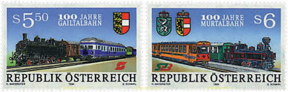 Sellos: 60391 MNH AUSTRIA 1994 CENTENARIO DE LA LINEA MURTALBAHN Y GAITALBAHN