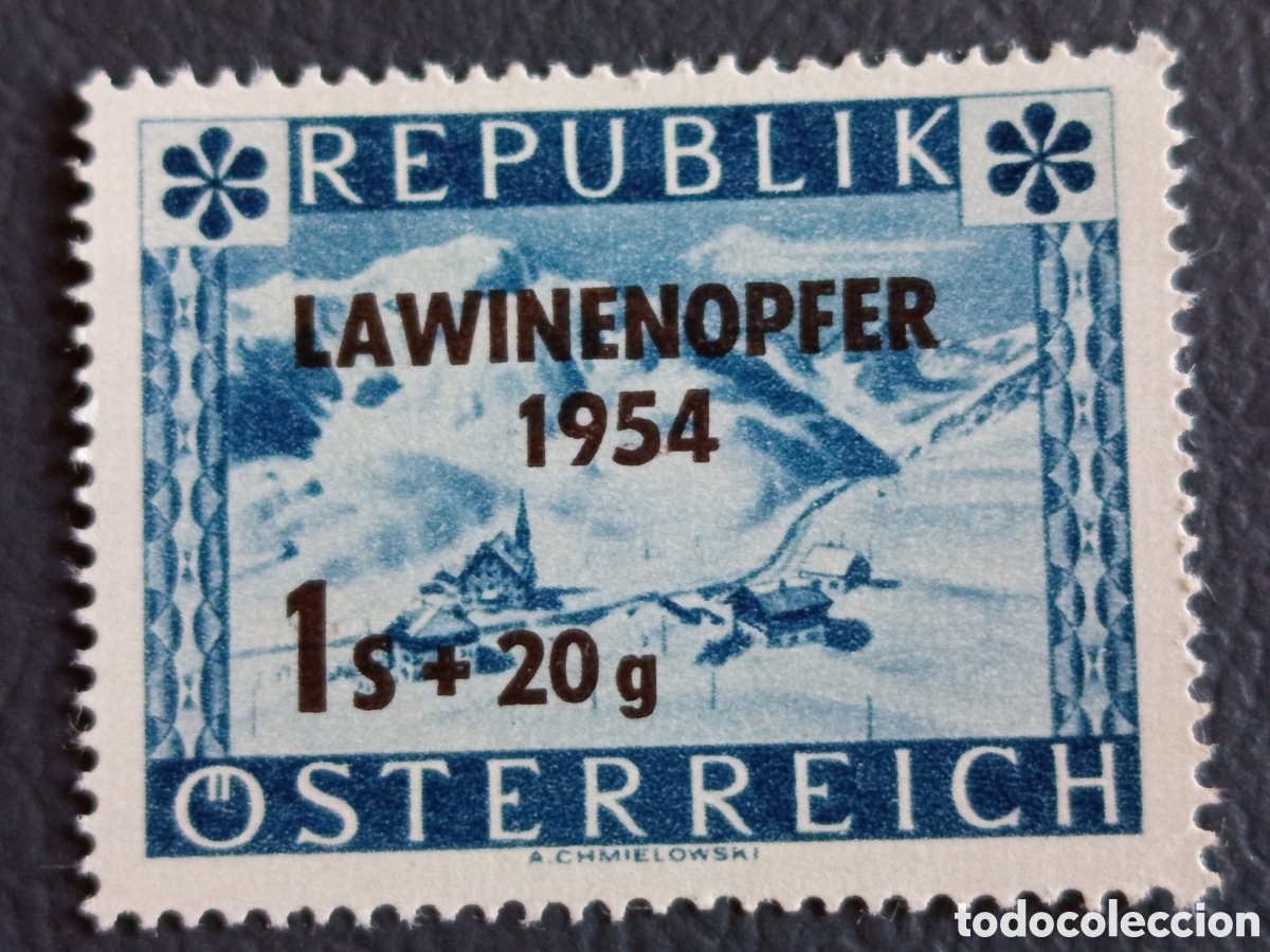 Sellos: Sello Postal Austria 1954 V&iacute;ctimas Aludes MNH - Cat&aacute;logo #984 (