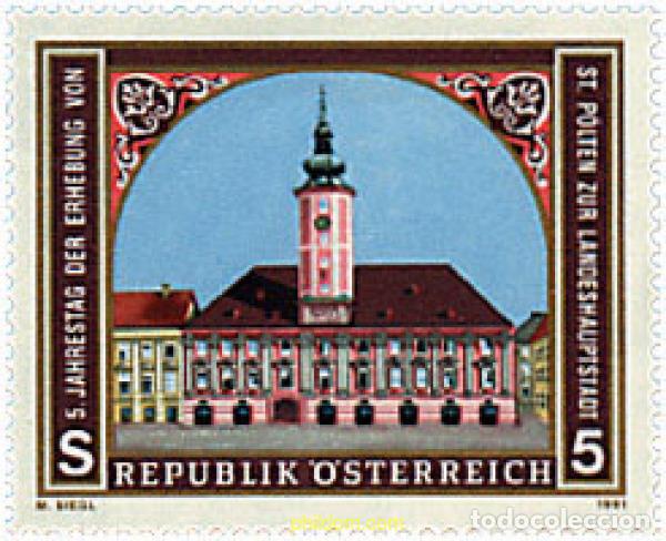Sellos: 121102 MNH AUSTRIA 1991 5 ANIVERSARIO DE SAINT P&Ouml;LTEN CAPITAL DE LA PROVINCIA DEL BAJO AUSTRIA