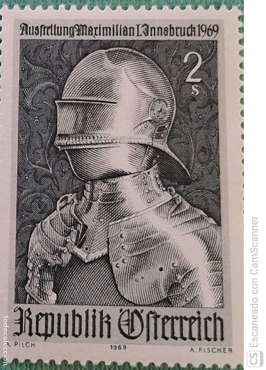 Sellos: Austria. 1132 Aniversario muerte del Emperador Maximiliano 1&ordm;: Armadura del Emperador. 1969. Sellos